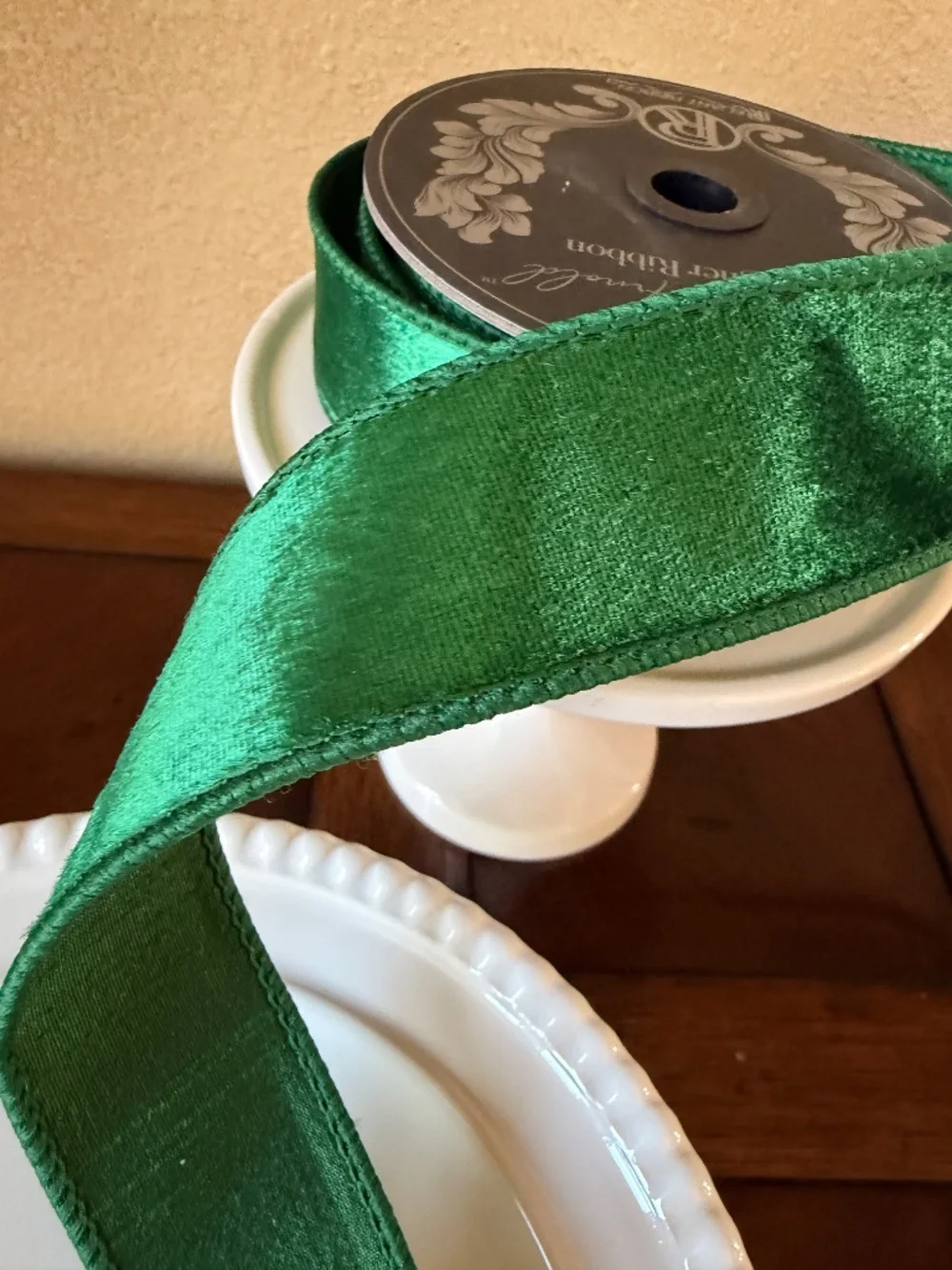 Green Plush Velvet Elite Wired Edge Ribbon